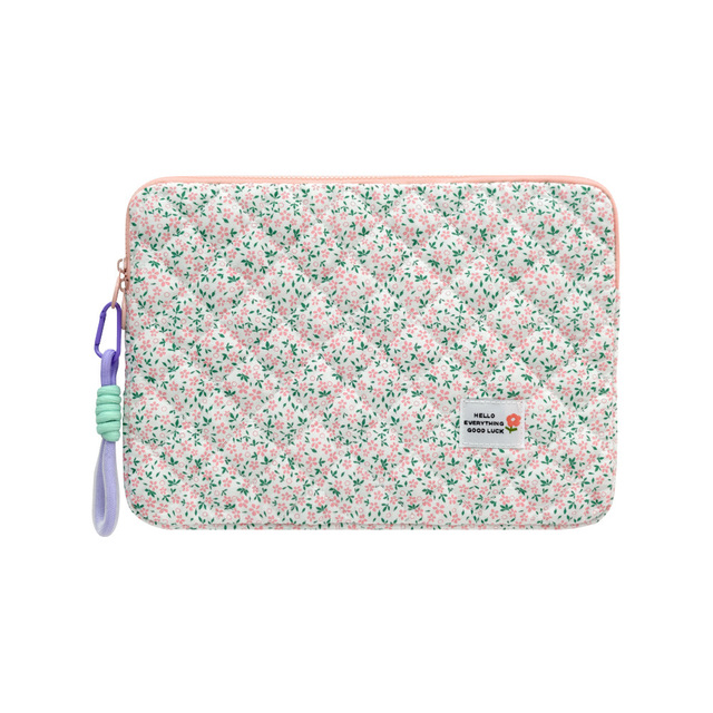 Cute 14-16 Inch Polyester Laptop Sleeve Case Flower Printed Quilted Protective Soft Padded Zipper Closure Laptop Carrying Case