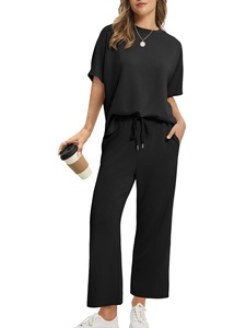 Completo Estivo da <span class=keywords><strong>Donna</strong></span> Due Pezzi, Pantaloni Larghi Oversize, Top Casual con Scollo Rotondo, <span class=keywords><strong>Abbigliamento</strong></span> da Spiaggia e Vacanza - Product Image 1
