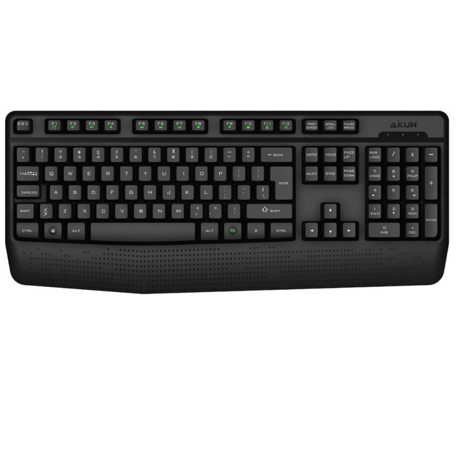 AIKUN 2.4G Wireless Full Size Office Home Used Membrane Keyboard-Rubber Switch-Multimdeia Keys-USB Dongle Slot-2AAA Battery
