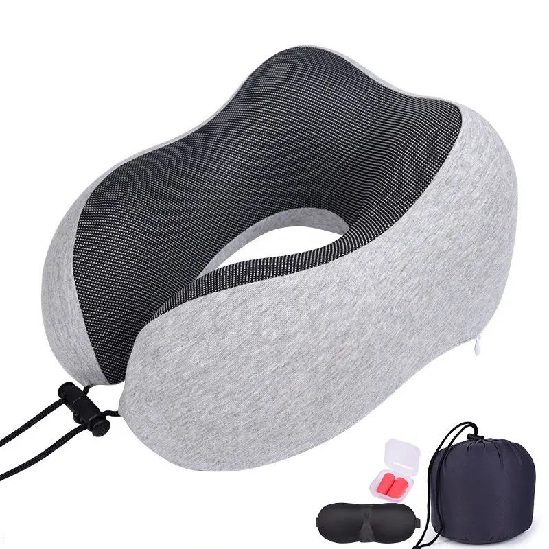 Kit de comodidad de viaje con tapón para los oídos, máscara para los ojos, soporte para el cuello, espuma viscoelástica, juego de almohada de viaje