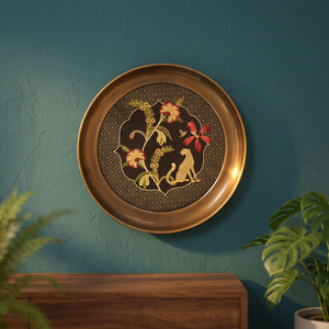 Round Handpainted Metal <b>Decorative</b> <b>Plate</b> With Oriental Floral And Animal Design For Wall Display - Product Image 5