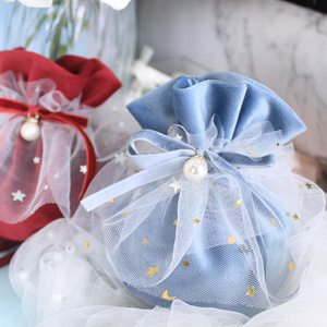 Xijiale Velvet Wedding Favor <b>Bags</b> 13.5x10cm Round European Style With Pearl Tulle For Wedding <b>Gifts</b> - Product Image 1