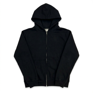 Black Hooded <b>Zip</b>-Up Casual Breathable <b>Sweatshirt</b> Full Sleeve Solid Color 100% Cotton Regular Fit Autumn Wear Side Pockets - Product Image 1