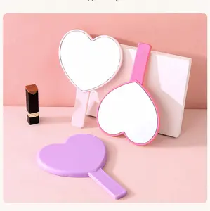 Wholesale Factory Price Heart-shaped Handle Makeup Mirror With Rhinestone Elliptical Hand-held Vanity Mirrors Square Mirror