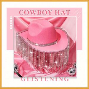 12cm Rhinestone Tassel Cowboy <b>Hat</b>-Personalized Jazz Pink Unisex Travel Casual Outdoor <b>Hat</b> - Product Image 5