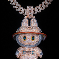 Colgante de Hip Hop Personalizado de Plata de Ley 925 con Moissanita, Diseño 3D de Personaje de Dibujos Animados, para Hombre, Estilo Urbano, Venta al por Mayor