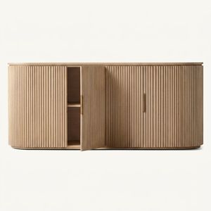 Professional <b>Sideboard</b> American Oak Wood <b>Cabinet</b> 4 Door Storage Unit with Vertical Reeding for High end Living Room - Product Image 1