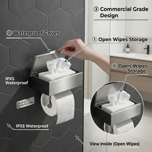 Boîte à mouchoirs en acier inoxydable robuste, anti-rouille, support <span class=keywords><strong>mural</strong></span> pour rouleau de papier toilette avec étagère pour téléphone <span class=keywords><strong>et</strong></span> boîte de rangement avec couvercle - Product Image 1