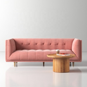 Divano Nordico Futon Imbottito in Velluto Rosa Chesterfield Sezionale Quadrato per Soggiorno Villa Park - Product Image 3