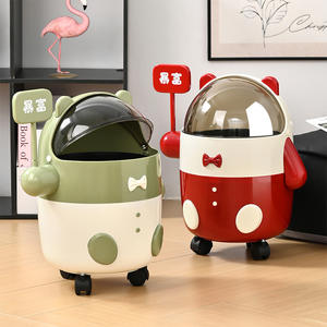 GREENSIDE, cubo de basura doméstico con tema de dibujos animados, ruedas, Cubo de almacenamiento de plástico para dormitorio, sala de estar, cubo sanitario sellado para niños - Product Image 3