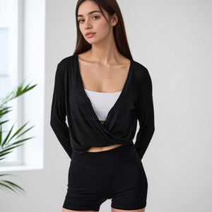Aoyema V-Neck <strong>Cross</strong> Yoga Cropped <strong>Top</strong> Casual Running Fitness Pilates Autumn Breathable Outerwear Long Sleeve Dry <strong>Top</strong> - Product Image 3