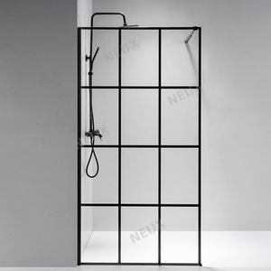 Paroi de douche moderne en verre trempé <span class=keywords><strong>noir</strong></span> à <span class=keywords><strong>grille</strong></span> de 8 mm d'épaisseur, en forme de L, avec fonction de nettoyage facile - Product Image 3