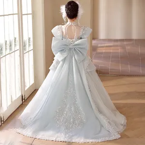 Mädchenkleidung Perlen-Puffärmel Luxus-Blumenmädchenkleid Hochzeit flauschige Mode Prinzessenkleid