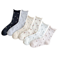 Chaussettes décontractées sans coutures pour femmes, style campagnard floral, mi-mollet, ultra-fines, en maille respirante, coupe ample, en coton