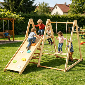 High Quality Kids Sports Fitness Rack Versatile Swing <b>Slide</b> Combination Frame Funny House Wooden Climbing Frame - Product Image 2