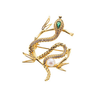 Broche de Lujo Femenino de Alta Gama con Diseño de Hoja de Bambú y Serpiente Dorada, Perla de Agua Dulce, Accesorio de Flor para el Pecho, para Traje o Chaqueta, para Regalo - Product Image 5