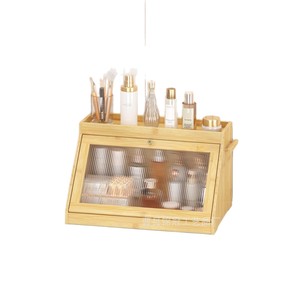 Brocade Crown Wooden Bread Box Bamboo Double Layer Cake <b>Storage</b> <b>Kitchen</b> Countertop Food Container With Glass Door - Product Image 5