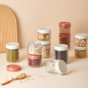 Candy Jar Sealed Glass Storage Container With Plastic Lid For Grains Cereals Coffee Food Air Tight Cylinder Shape - Product Image 1