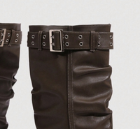 Bottes hautes marron en similicuir pour femme, personnalisables, à bout pointu, talon aiguille, avec boucle et fermeture éclair latérale