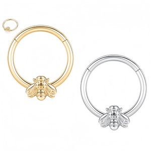 Anneau de nez abeille en acier inoxydable 316, boucle fermée sans soudure, design insecte, bijou de piercing - Product Image 1