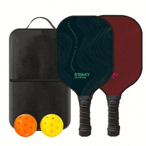Raquette de pickleball en fibre de verre avec logo personnalisé et surface en fibre de carbone, ensemble de 2 raquettes, 4 balles, 1 sac - Product Image 1
