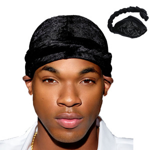 Turbante <span class=keywords><strong>de</strong></span> terciopelo <span class=keywords><strong>de</strong></span> color sólido para hombre, novedad <span class=keywords><strong>de</strong></span> invierno, Sombrero trenzado negro, turbante para hombre, novedad <span class=keywords><strong>de</strong></span> 2017 - Product Image 6