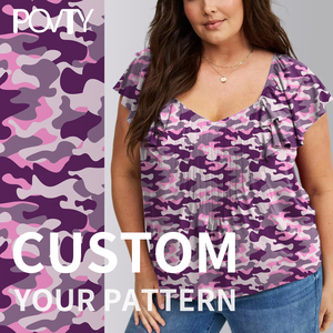 POVTY Women's Plus Size Summer <strong>Tops</strong> Custom Printed Design Buttery Soft V Neck Slub Short Flutter Sleeve Tunics <strong>Flowy</strong> Fit Casual - Product Image 3