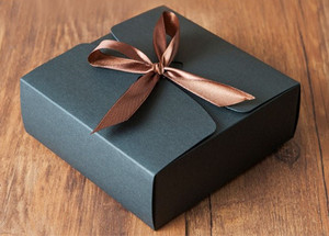 En gros Rouge Bleu Noir Couleur Kraft En Carton D'emballage En Papier Plié Boîte Cadeau avec Ruban - Product Image 6