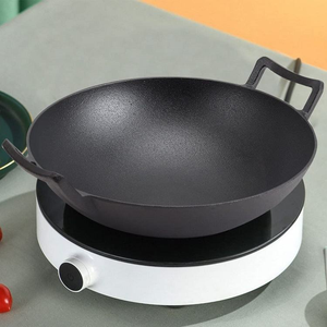 <span class=keywords><strong>Wok</strong></span> tradicional de hierro fundido, <span class=keywords><strong>Wok</strong></span> chino de hierro fundido con doble mango antiadherente - Product Image 4
