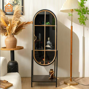 マンバホームアクセントヴィンテージレトロブラックアーチトールメタルキャビネット、棚とリビングルーム用ガラスドア付き - Product Image 6