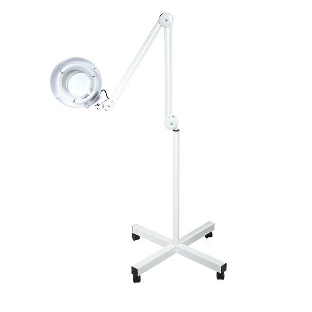 MGL-120 Foldable Nail Eyelash Extension Glass Magnifying Lash Lamp LED Light Source with Wheel Stand for Beauty Salon