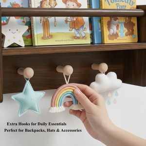 16" Inch Pine Wall-Mounted Floating Bookshelf Hooks Protective for Nursery Kids' Rooms Living Rooms Kitchens Set 3 - Product Image 4