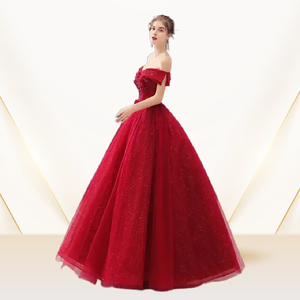 Nuevo Diseño Elegante Vestido de Novia Rojo Vino, Vestido de Novia de Un Solo Hombro, Vestido de Novia Bordado, Vestido de Noche Estilo Princesa - Product Image 4