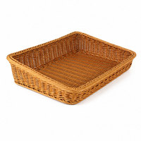 Rechthoekige rieten broodmand van polyrattan, ecologisch, modern, eenvoudig, serveerblad, mand voor etalage van eten, restaurant