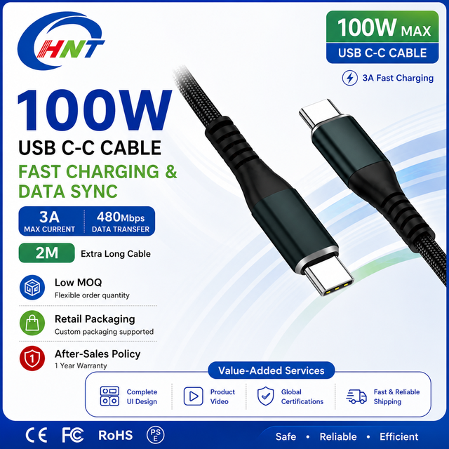 Factory Sale 2 Meter Type-C Braided Nylon PD100W 5A High Speed Charging Cable Pure Copper Conductor for Cell PhoneChip:E-Marker