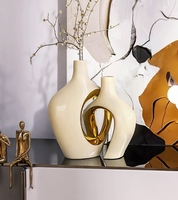 Vase à fleurs en céramique décoratif pour la maison et l'hôtel, plaqué or blanc de luxe