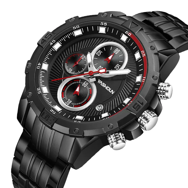 Yashidun-Reloj de pulsera deportivo Y5013 para hombre, de cuarzo, de lujo, de acero inoxidable, resistente al agua, con pantalla Dual