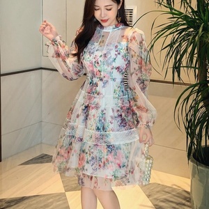 <span class=keywords><strong>Robe</strong></span> courte style princesse à col rond, manches longues, imprimé maille transparente, taille cintrée, avec dentelle, nouvelle collection <span class=keywords><strong>automne</strong></span> <span class=keywords><strong>2022</strong></span> - Product Image 3