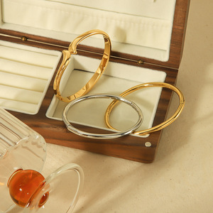 Adjustable 18K Gold <b>Titanium</b> Steel Bracelet For Women Circular Ring Design Gift Jewelry - Product Image 1