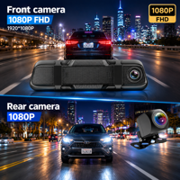10 pouces écran tactile 1080p flux véhicule dvr rétroviseur dash cam avant et arrière double objectif dashcam 1080p voiture dash caméra