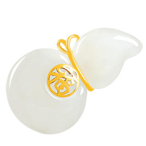 Pendentif en jade néphrite naturel en forme de gourde, or 18 carats, bijoux pour femmes, design original, style chinois, cadeau avec certificat d'évaluation D555 - Product Image 2
