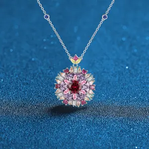 粉色钻石向日葵辉石吊坠项链女情人节女友礼物