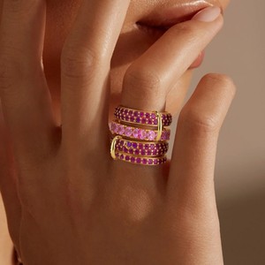 Bốn Vòng màu hồng tím hình học đá quý trang sức mạ vàng hai hàng khoan Zircon chồng lên nhau Nhẫn thời trang Nhẫn - Product Image 4