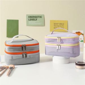 Sac de Maquillage Double Couche de Luxe avec Fermeture Éclair, Trousse de Toilette Respirante pour Femme, Sac Organisateur Cosmétique en Maille pour l'Été – Vente en Gros - Product Image 3