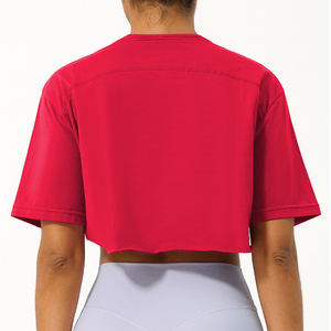 HEARUISAVY été Yoga vêtements sport à manches courtes T-shirt ample Fitness haut col rond décontracté <span class=keywords><strong>femmes</strong></span> en plein air cyclisme haut de sport - Product Image 3