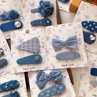 MIO Denim klip rambut kain set biru anak perempuan jepit rambut indah bunga antik dasi kupu-kupu bentuk Rhinestones klip Bintang