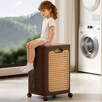 Panier à linge multifonctionnel et écologique de style vintage, léger, avec roulettes et support pour rangement domestique, salle de bain, armoire, linge sale