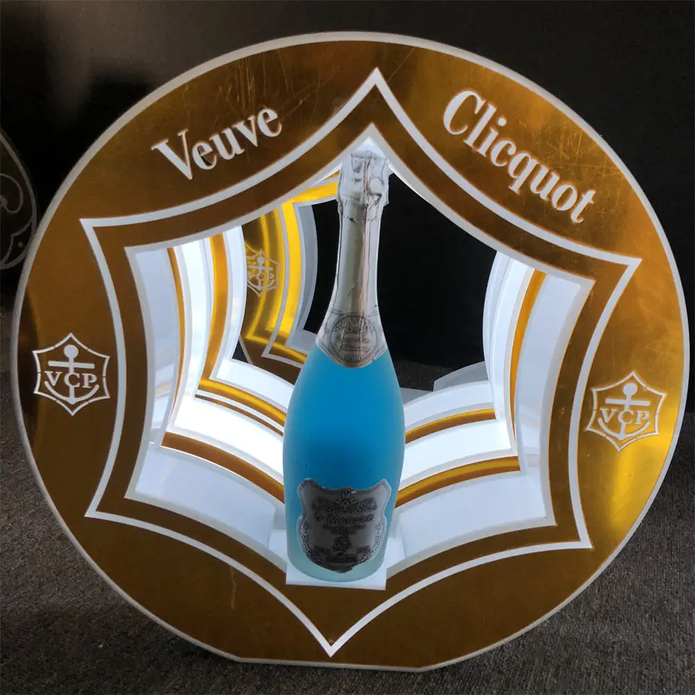 Aangepaste Gouden Chromen Afwerking Veuve Clicquot Champagnefles Presentator Vcp Glorifier Led Verlichte Wijnkist Fles Service Vip Teken