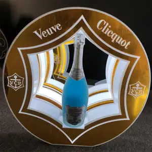 Garrafa de champanhe Veuve Clicquot com acabamento cromado dourado personalizado, VCP, iluminador LED, caixa de vinho, serviço VIP, sinal VIP