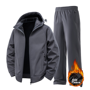 Giacca a vento in tessuto Softshell in pile di Nylon con Logo personalizzato giacca e <span class=keywords><strong>pantaloni</strong></span> in due pezzi Set giacca a vento con cappuccio da <span class=keywords><strong>uomo</strong></span> - Product Image 5